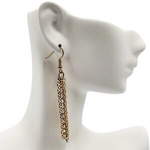 Vintage Gold-tone Multi-chain Link Long Dangle Earrings Pair Fish Hook Back
